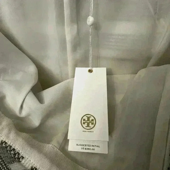 NEW Tory Burch Wrap Skirt Ivory W/ Gray/Brown Stripes - Zip Close, Size S Lined - Picture 3 of 11